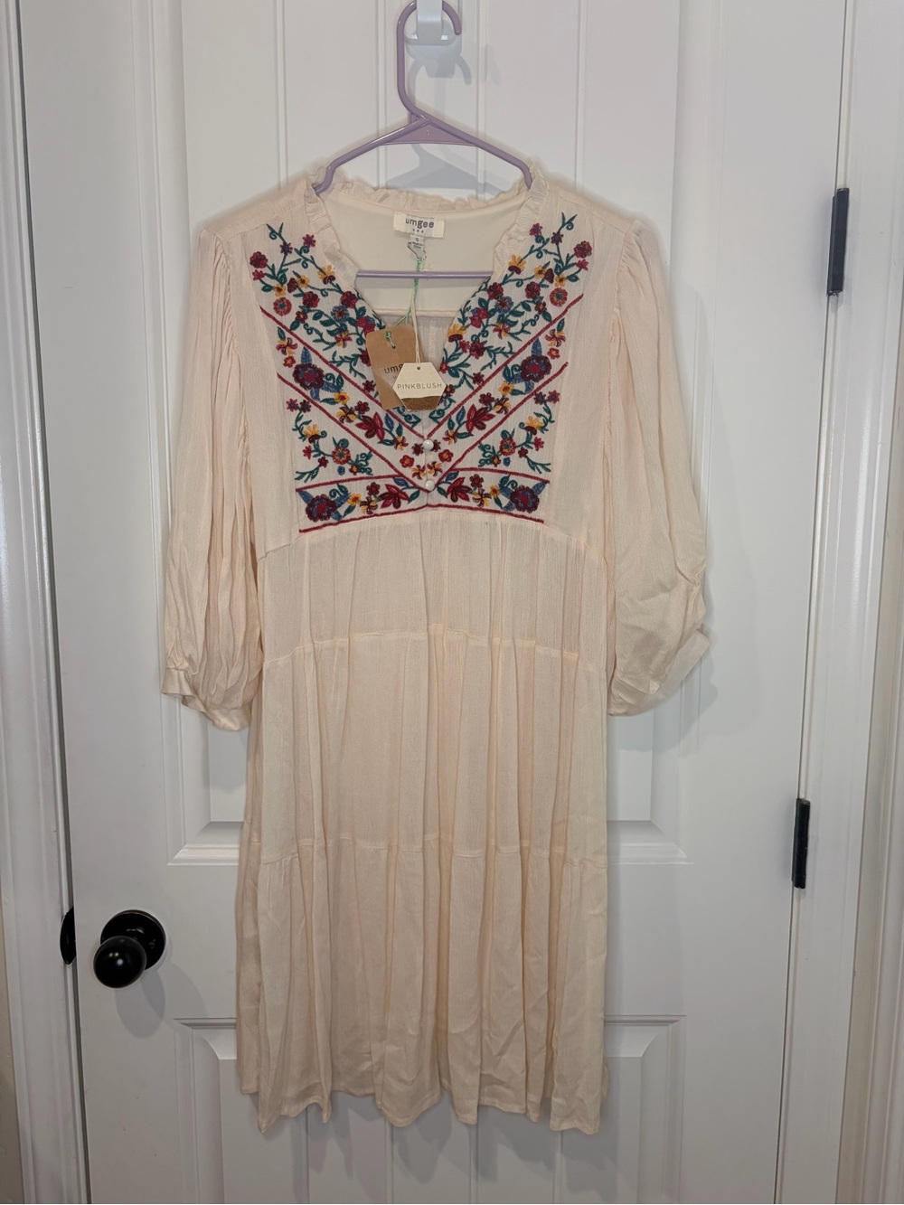 Umgee Cream Midi Dress with Multicolor Floral Embroidery
